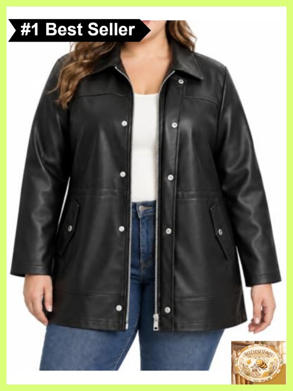 Plus Size Faux Leather Moto Biker Jacket Mid Length Belted Coat